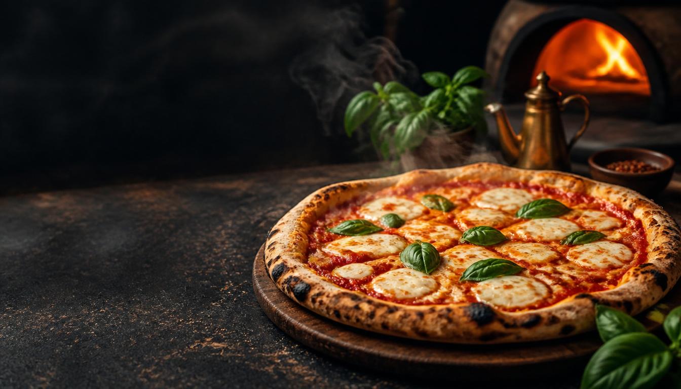 Nygräddad pizza med mozzarella och basilika